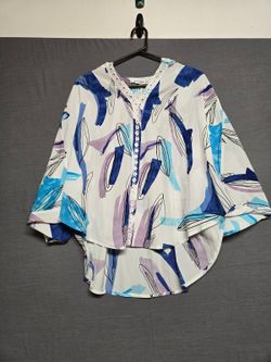 Chico's Abstract Print Button Front Blouse White Blue Purple