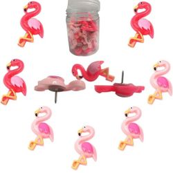 XQingmei Flamingo Push Pins 30 Pieces Pink Thumbtack Cartoon Animal Push Pin Office Supplies for Message Photo Postcard Note Paper Decorative Pins(Fla