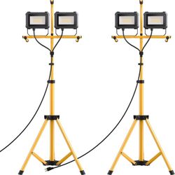 23000 Lumen LED Work Light with Stand, 200W 2 Adjustable Head Work Light, wit...