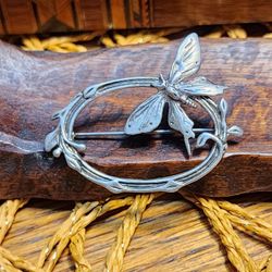Vintage Sterling Silver Circular Whimsical Butterfly Brooch