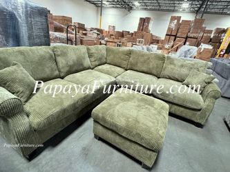NEW Vintage Corduroy Green Fabric Sectional Sofa and Ottoman Set Color BIG SALE CLEARANCE Discount Ashley IKEA Style Furniture Warehouse Black Beige