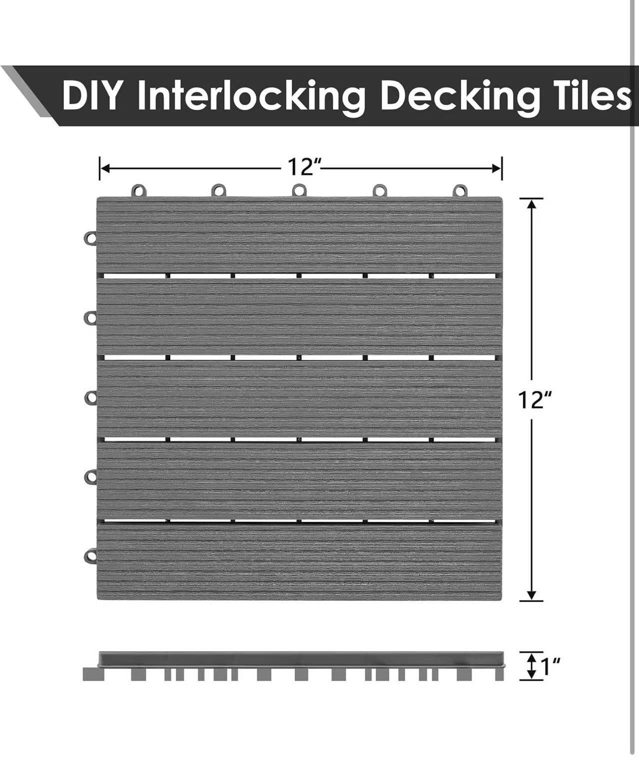 54 PCS Plastic Interlocking Patio Deck Tiles - 12" x 12" Waterproof Indoor Outdoor Flooring, Patio Floor Decking for Balcony, Backyard, Garden & Pools