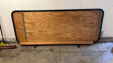 Fall down workbench, heavy duty, full sheet of plywood, steel tubing, hinges chains