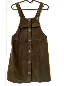 EUC Zara Girls Corduroy Pinafore Dress Pockets Green Olive Size 10