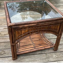 Brown Rattan Glass Top Table