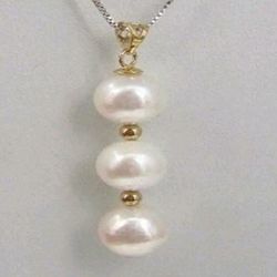 Triple White Akoya Pearl Pendant  9-10mm
