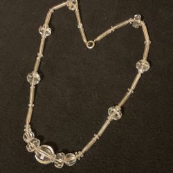 Vintage 16” Genuine Crystal Necklace With Clear Accent Beads