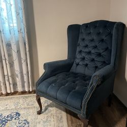 Blue Velvet Tufted Wingback Accent Chair