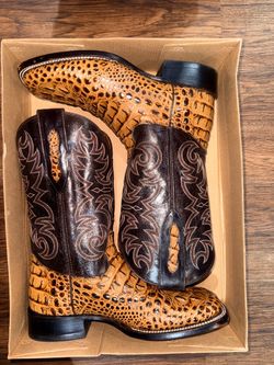 Crocodile Print Leather Cowboy Boots
