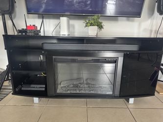 Black TV Stand with Electric Fireplace Insert