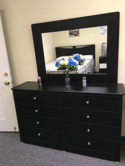Compressed wood dresser and mirror
