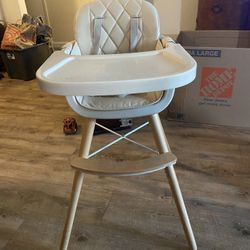 Babyjoy 3 in 1 Convertible Wooden High Chair Toddler Feeding Chair with Cushion Beige