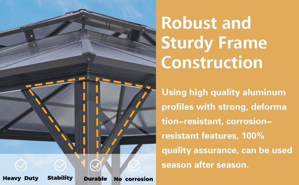 10x12FT Hardtop Gazebo Double Roof Canopy Outdoor with Netting and Curtains, Aluminum Frame Polycarbonate Roof Garden Tent for Patio, Backyard, Deck, 