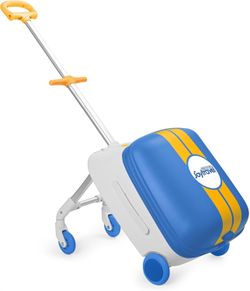 Kids Ride-on Luggage, Carry on Luggage with Trolley+Suitcase Design, Foldable and Rideable Suitcase with Spinner Wheels and Seat, 20" Kids suitcase fo