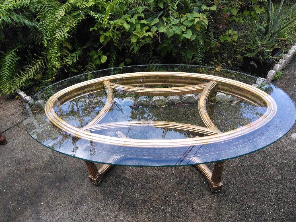 Antique coffee table glass and wood