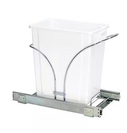 15 in. Single Sliding Trash Can in Chrome with 5 Gal. White Bin
