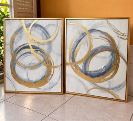 Set of 2 Elegant Gold Framed Abstract Wall Art – $20