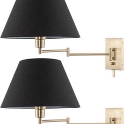 Kira Home Cambridge - Lámpara de pared moderna con brazo oscilante de 15 pulgadas, montaje para enchufe/pared + pantalla de tela negra, acabado de lat