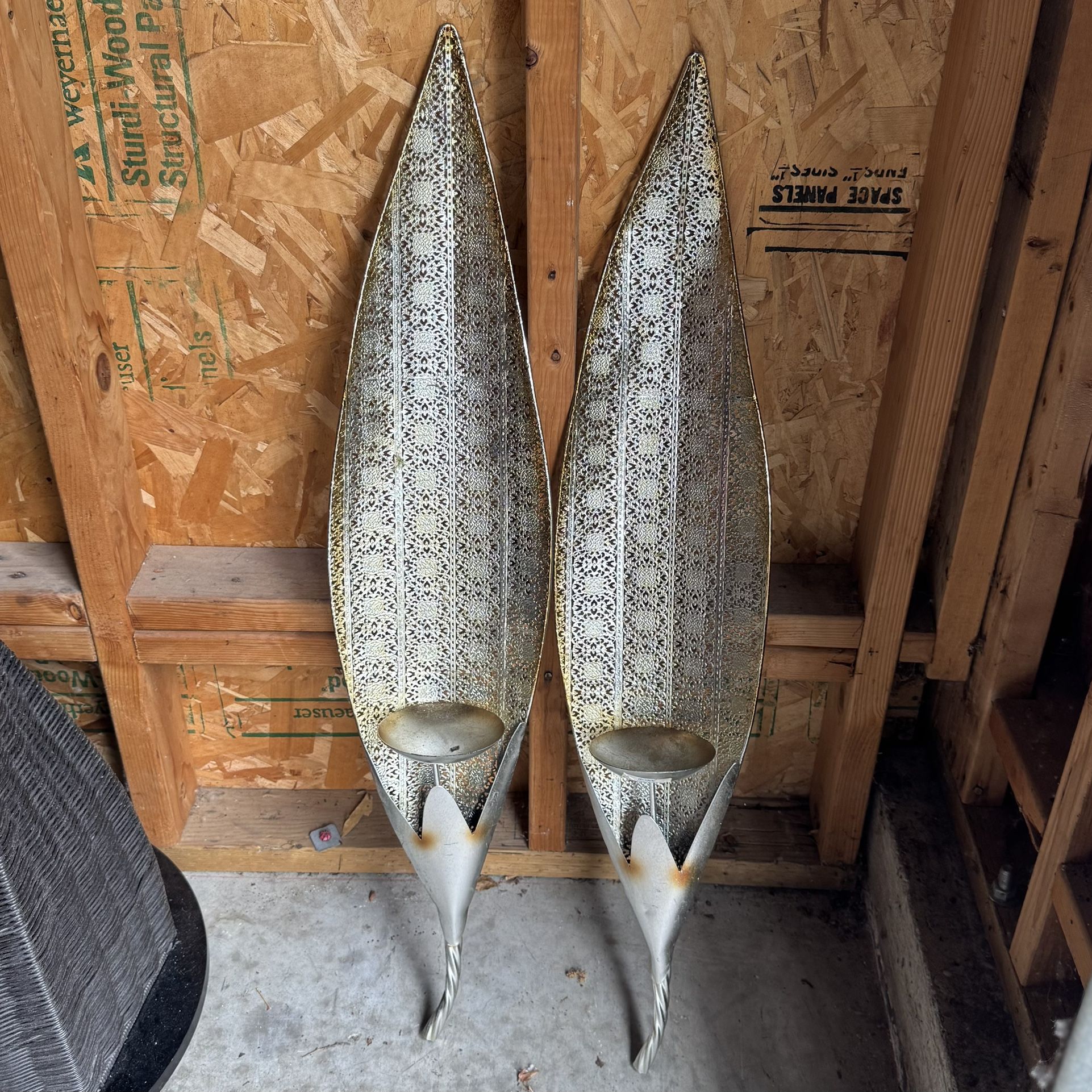 Wall Pillar Candle Sconce - Silver w/ Gold Two-Tone, Pair