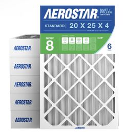 Aerostar Air Filter 20x25x4 MERV 8 AC Filter, HVAC, Furnace Filter, 6 Pack ACTUAL SIZE (19.50 x 24.50 x 3.75) AC Filter, HVAC, Furnace Filter Captures