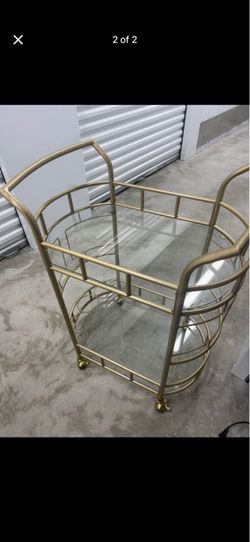 Gold Metal Bar Cart with Glass Shelves