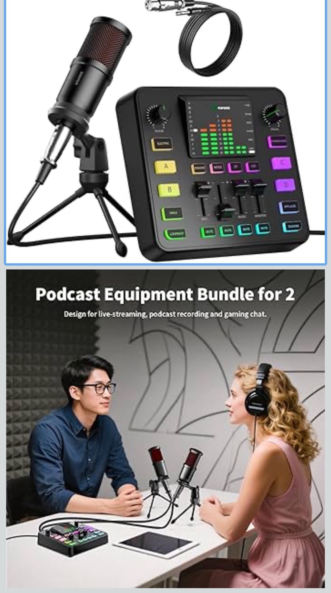 🔥Brand new🔥 Podcast Equipment Bundle, PUPGSIS Audio Mixer with Dynamic Microphone, Pro-preamp, Bluetooth 5.3, Gaming Equipment Set for Podcast Recor