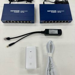 Netgear ProSafe Gigabit Switches + UniFi PoE Injector + PoE Splitter