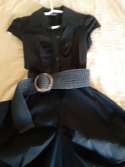 Small black flair skirt dress with belt