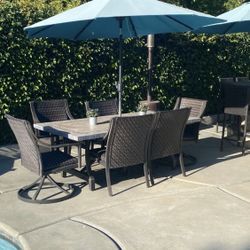 8 PCS Marble Patio Set !! Marble Table + 6 Chairs And Umbrella 