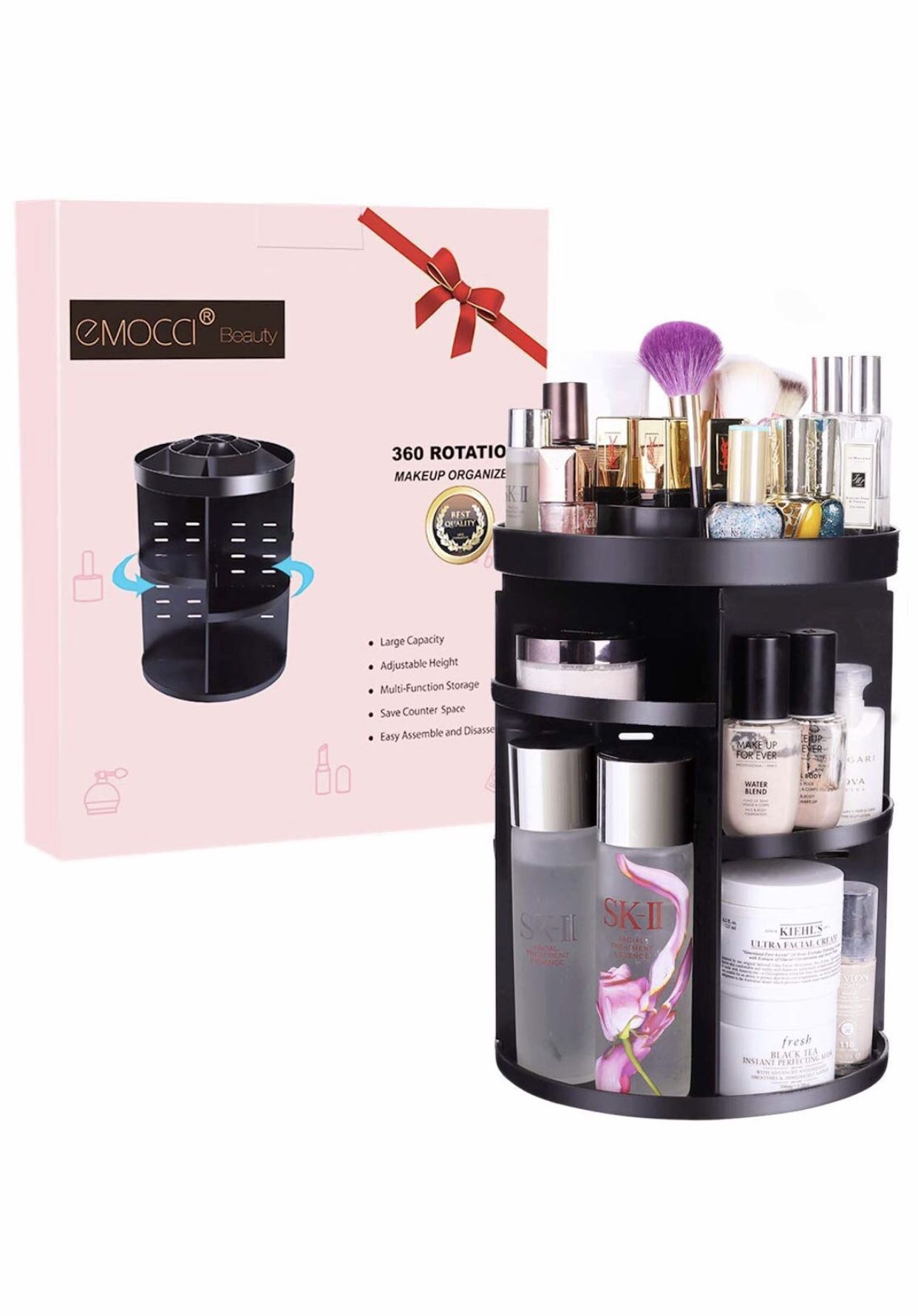 Brand new black Makeup Organizers 360 Rotating Adjustable Travel Cosmetic Storage Box Case Large Capacity Make Up Holder Vanity Shelf Fits Countertop