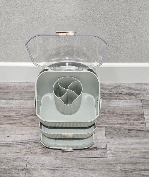 Navaris Makeup Organizer Storage Box with Clear Lid Display and 2 Drawers