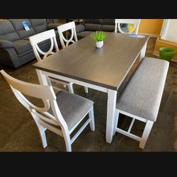 Solid Wood Dining Table Set With Chairs And Bench 60x36x30 "