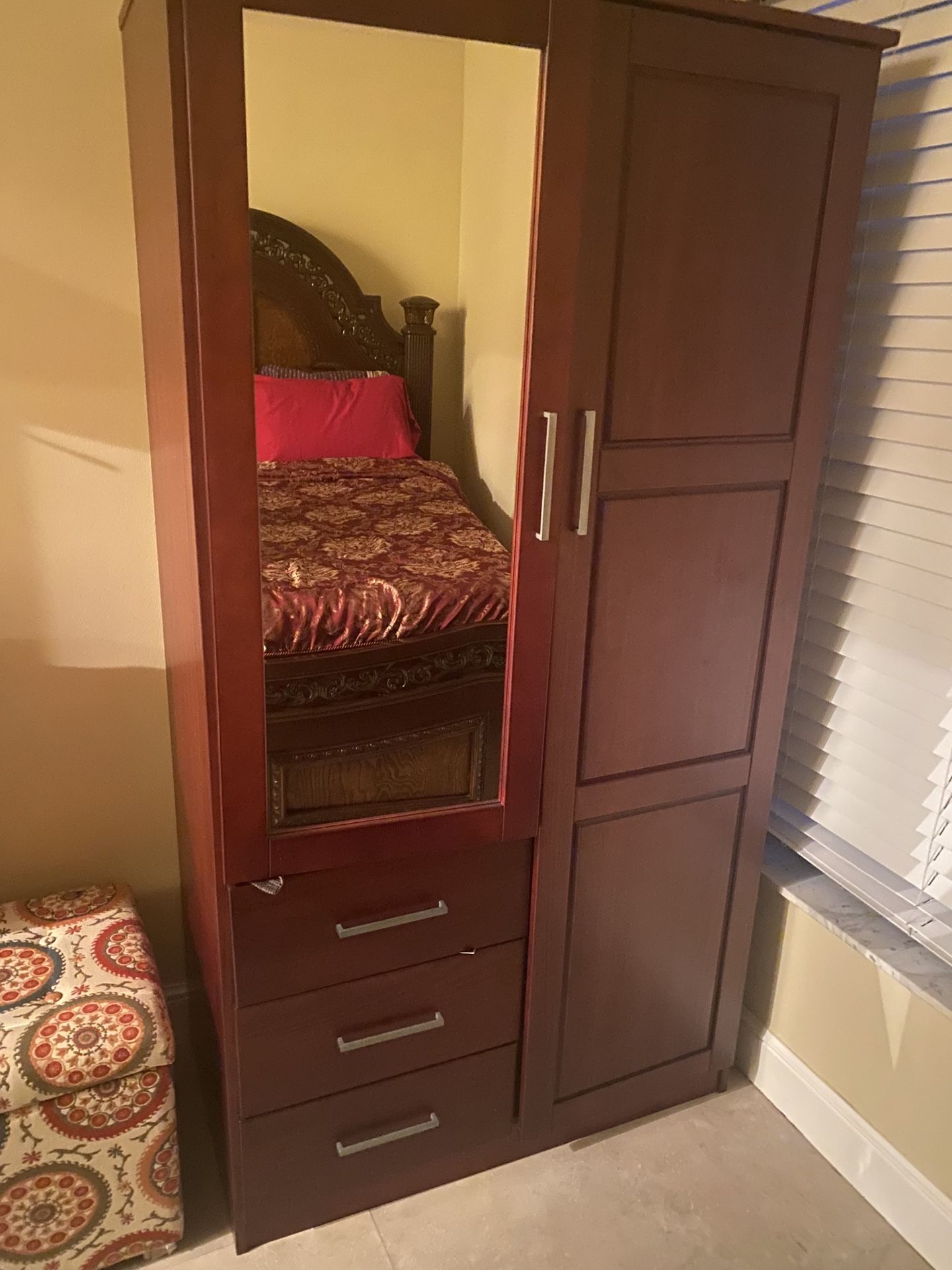 Cherry Wood Mirrored Armoire