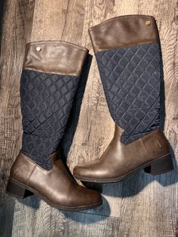 Knee-High Riding Boots Brown and Navy