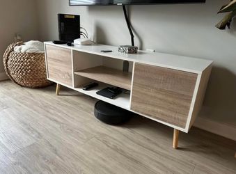 Scandinavian Style TV Stand with Wood Doors
