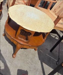 Vintage French-style side table with faux-marble tops