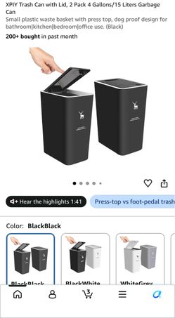 XPIY 4-Gallon Press-Top Trash Cans, 2-Pack Black