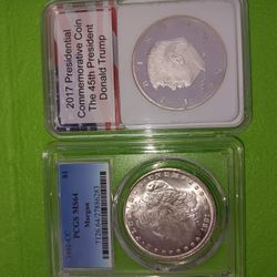 Morgan Dollar And Donald Trump Coins 
