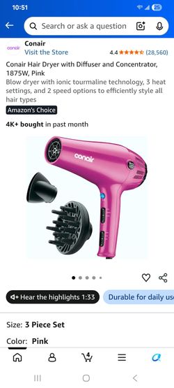 1800 Watt CONAIR Hair Dryer with Diffuser and Concentrator