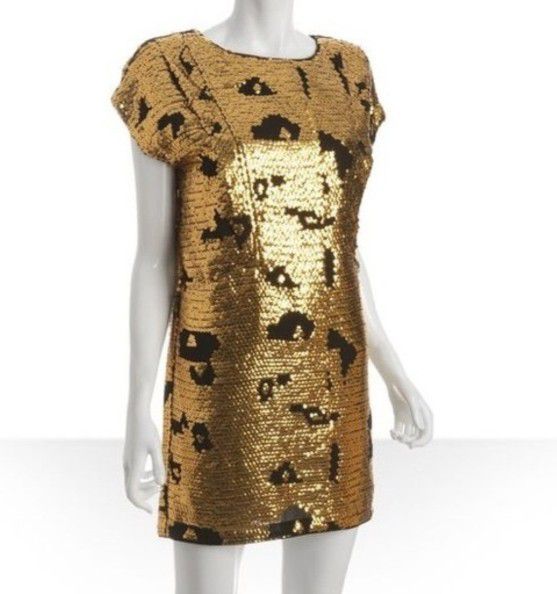 chloe leopard sequin mini shift cap sleeve dress size 6 (usa)