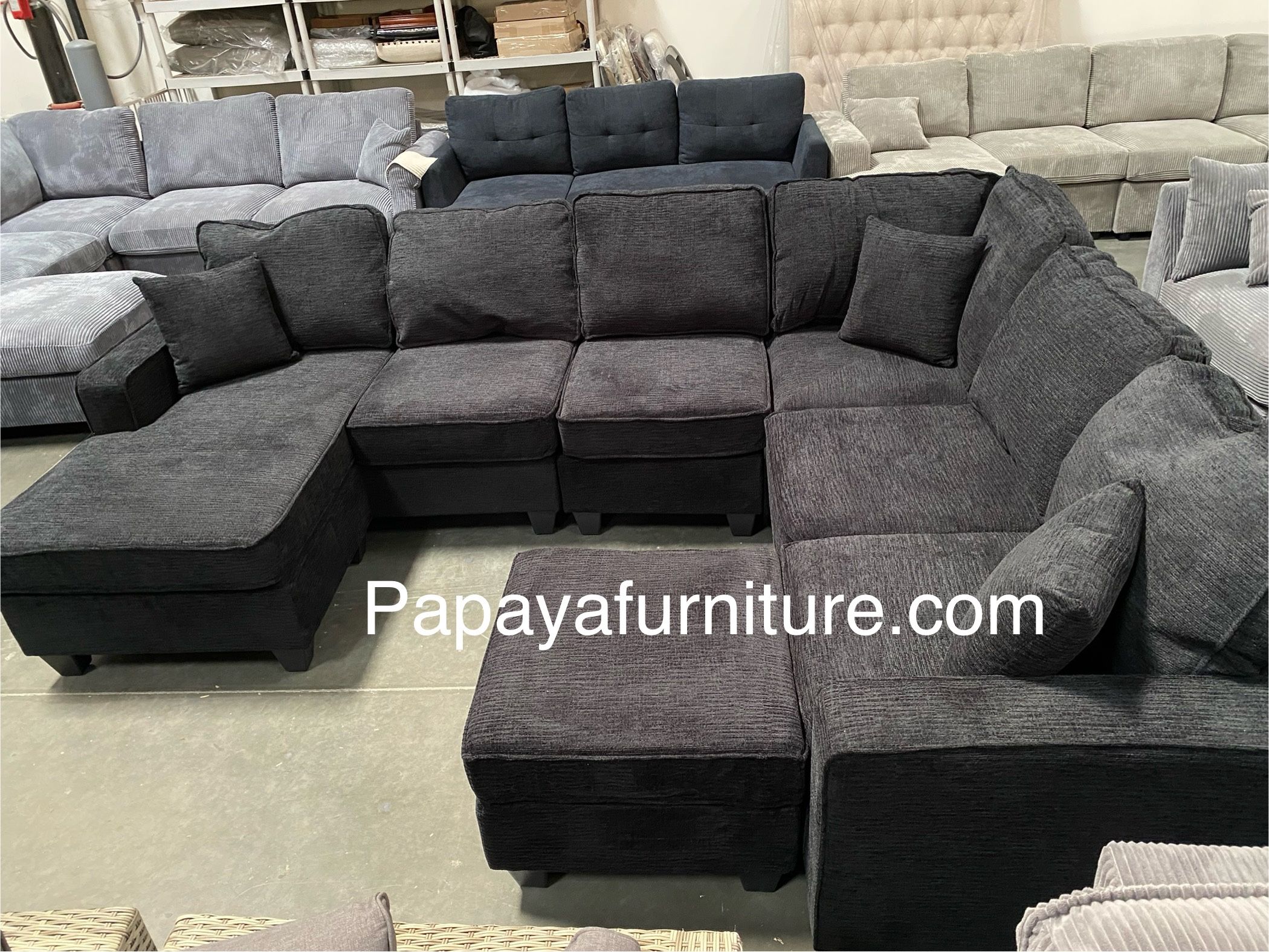 New 113” Chennile Sectional Couch, U-Shaped Sectional Sofa, Couch, Sectionals, Sectional And Ottoman, Couch, Black Sectional, Reversible Chaise Sofa