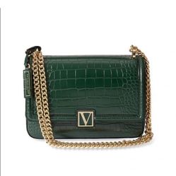Victoria’s Secret Green Faux Alligator Gold Chain Crossbody Bag/Purse NWOT
