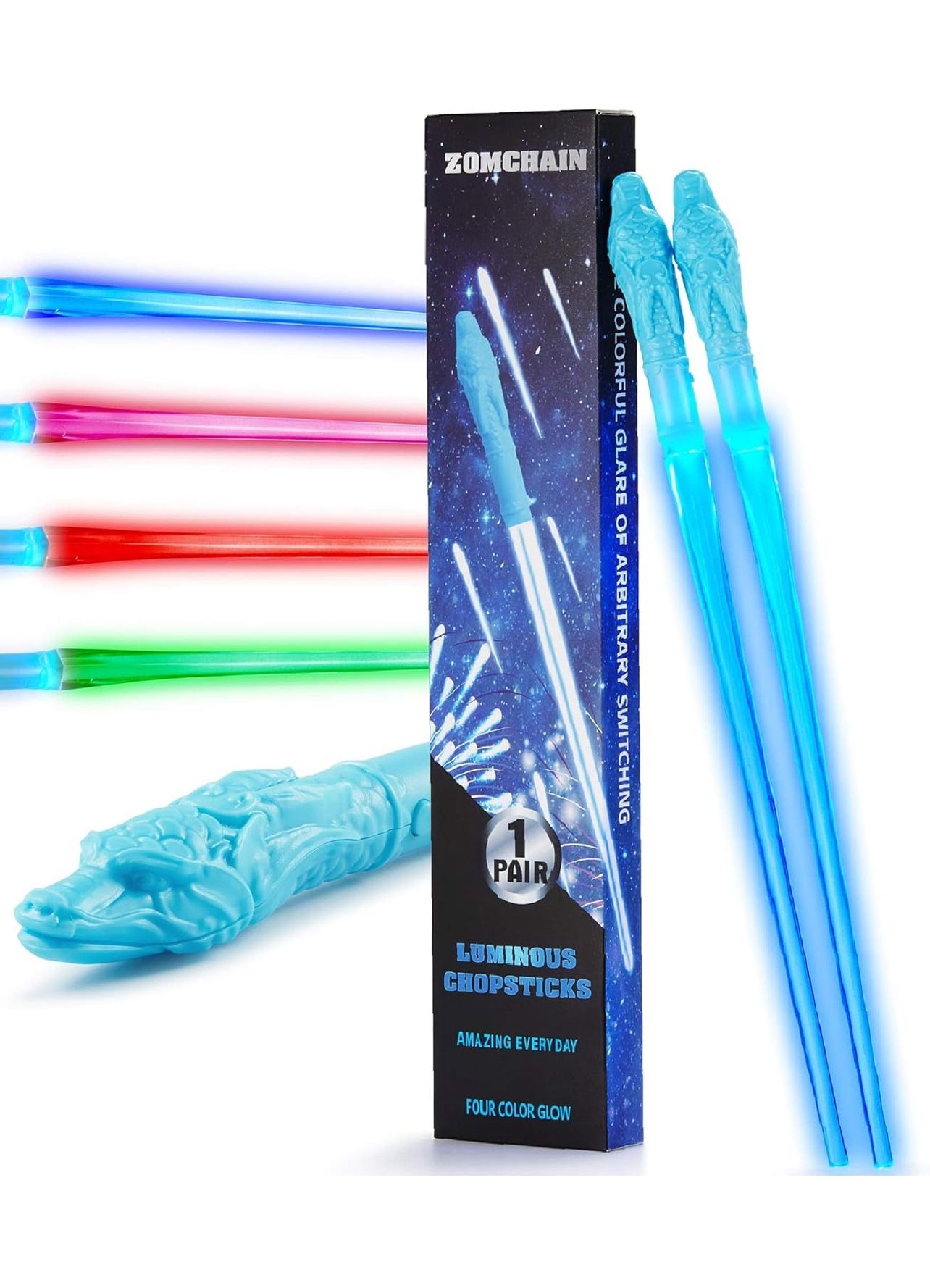 Light Up Chopsticks, Reusable Dragon Chopstick Set, 4 Color Modes-1 Pair