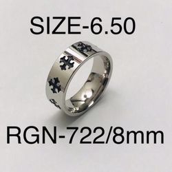 Stainless Steel Silver Cross Carved Ring Band: Size-6.50/RGN-723
