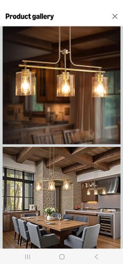 7pmbeane 𝐋𝟑𝟒" Kitchen Island Lighting, 3 Light Dining Room Chandeliers,Modern Rectangle Linear Chandelier with Clear Glass Shades,Farmhouse Brushed