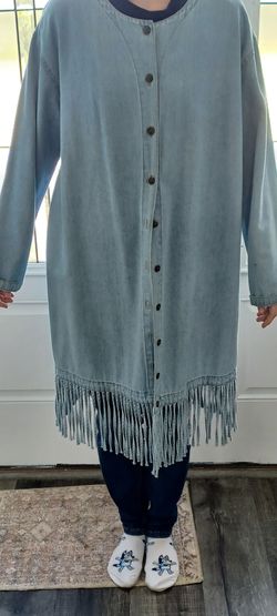 Vintage light wash denim fringe tunic dress (CMC) L only  please read below