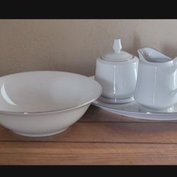 Sun Chow Sterling Affair, Platter, Vegetable Bowl, Sugar Bowl And Creamer 