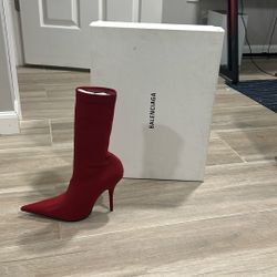 NWOB Balenciaga Knife Bootie Stretch Spandex Bright Red Heels Boots 36