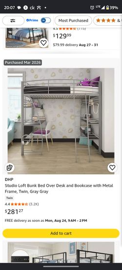 Twin size bunk bed over desk