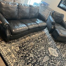 Navy Blue Leather Couch Set 